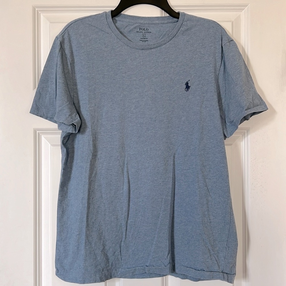 Mens Polo Ralph Lauren light blue cotton tee,  custom fit,  excellent condition
